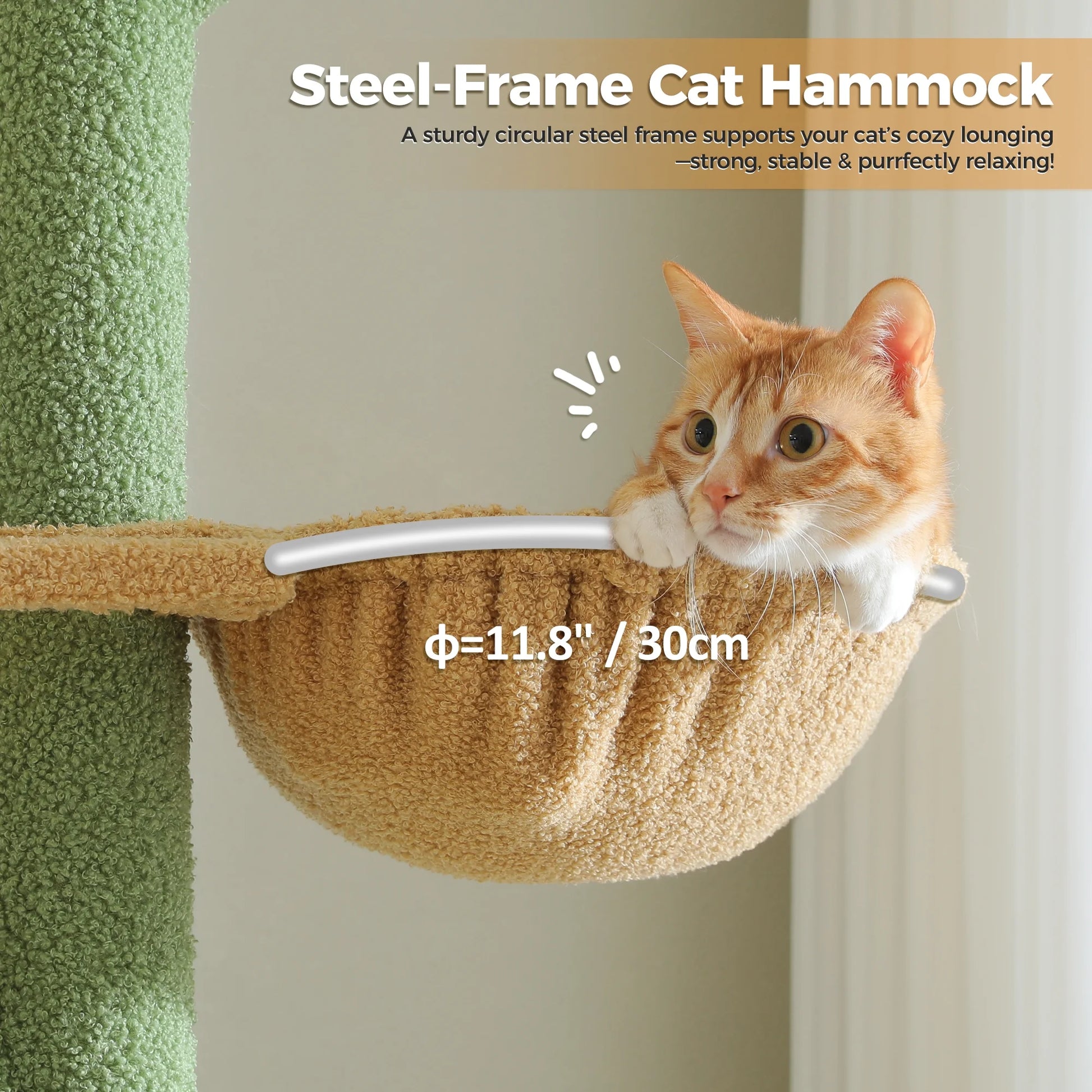 85-112" Cactus Cat Tree Floor to Ceiling Adjustable Climbing Cat Tower Scratching Post 2-Hammocks, Green